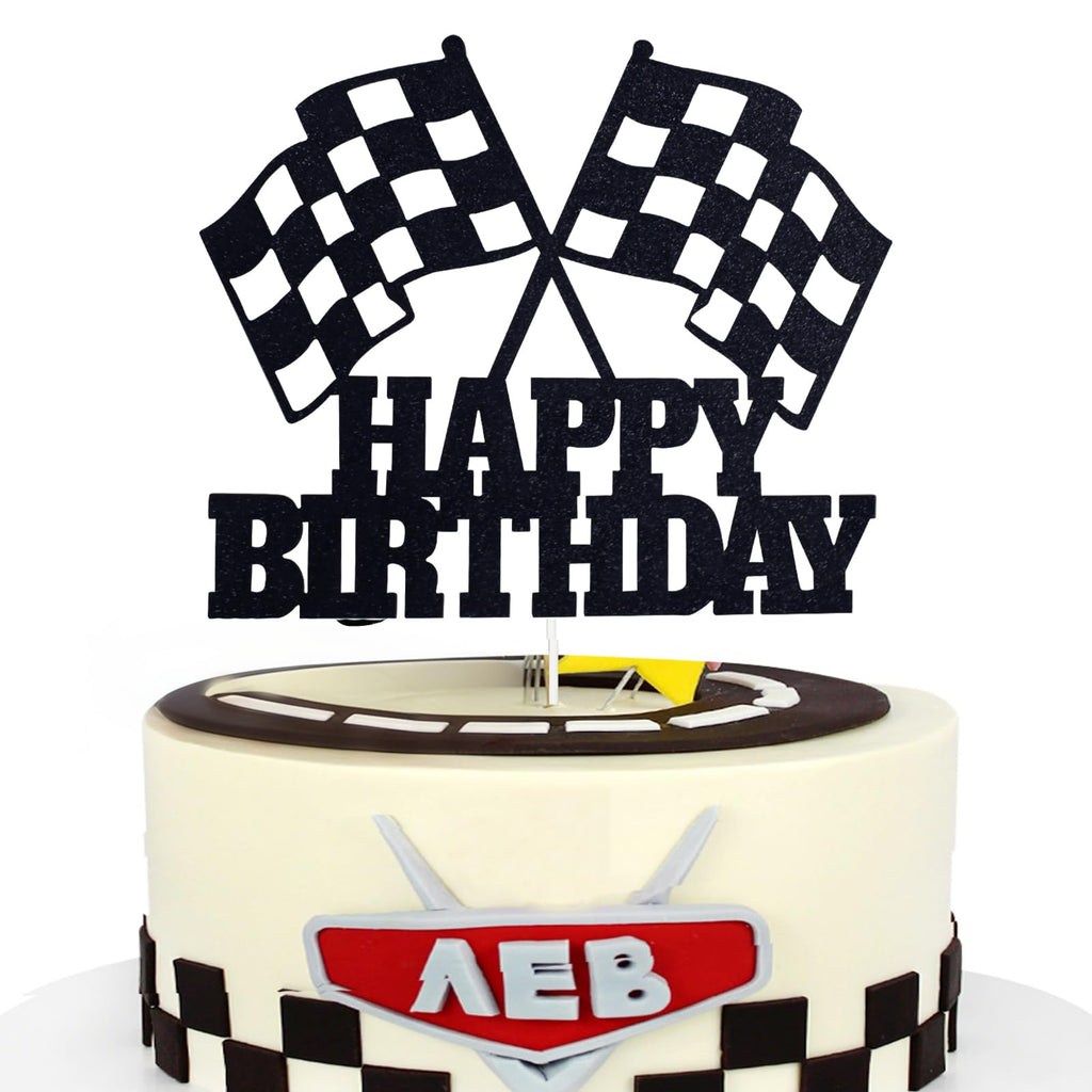 MEMOVAN Racing Car Cake Topper – Checkered Flag Birthday Decor for Boys & Girls