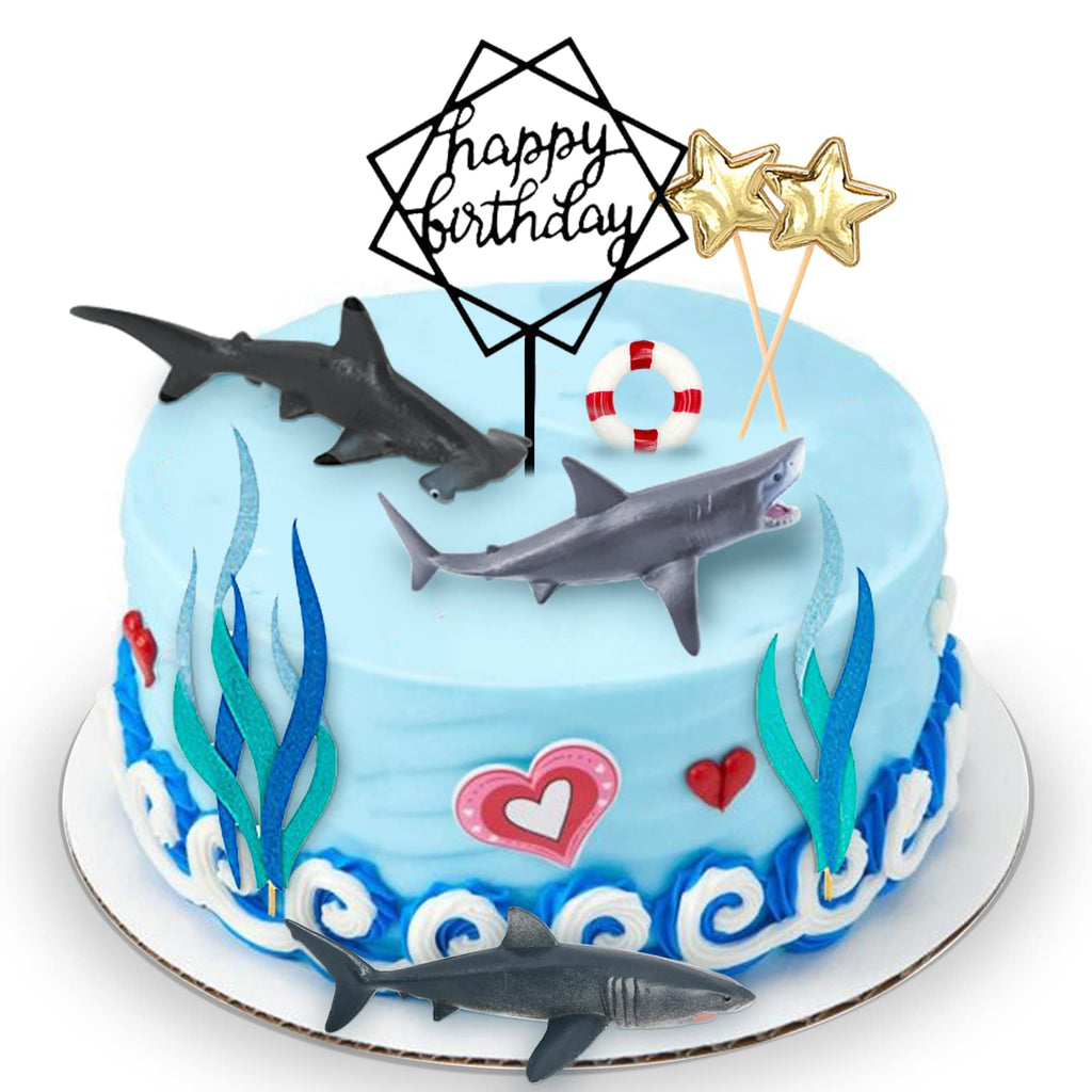 MEMOVAN Shark Cake Toppers – 9pc Ocean Theme Cake Decoration Set
