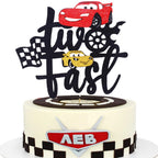 MEMOVAN Two Fast Race Car Cake Topper – 2nd Birthday Party Decoration, Double-Sided