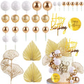 MEMOVAN White Gold Balls Cake Toppers – Champagne Rose & Gold Palm Leaves for Boho Birthday, Wedding & Baby Shower