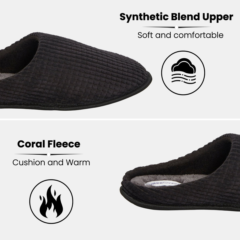 Sock Stack Men's Corduroy Slip On Indoor Slippers Non Slip Memory Foam Warm Thermal Lined