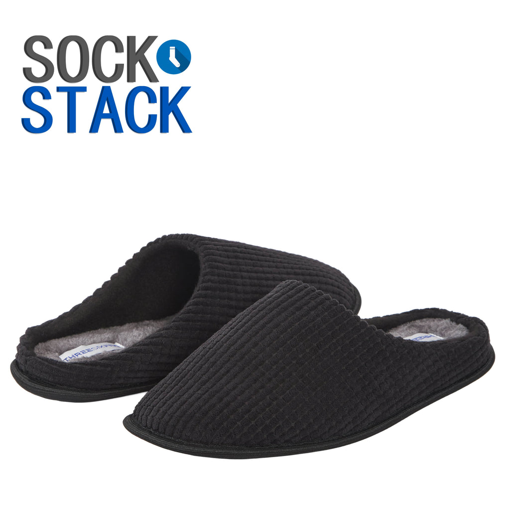 Sock Stack Men's Corduroy Slip On Indoor Slippers Non Slip Memory Foam Warm Thermal Lined