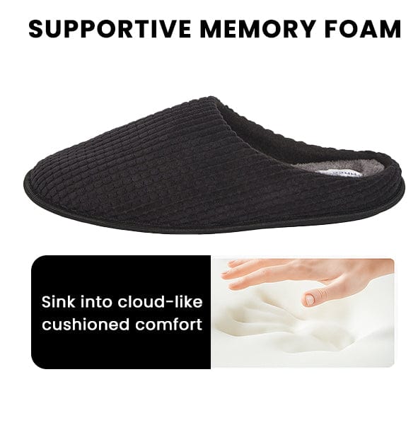 Sock Stack Men's Corduroy Slip On Indoor Slippers Non Slip Memory Foam Warm Thermal Lined