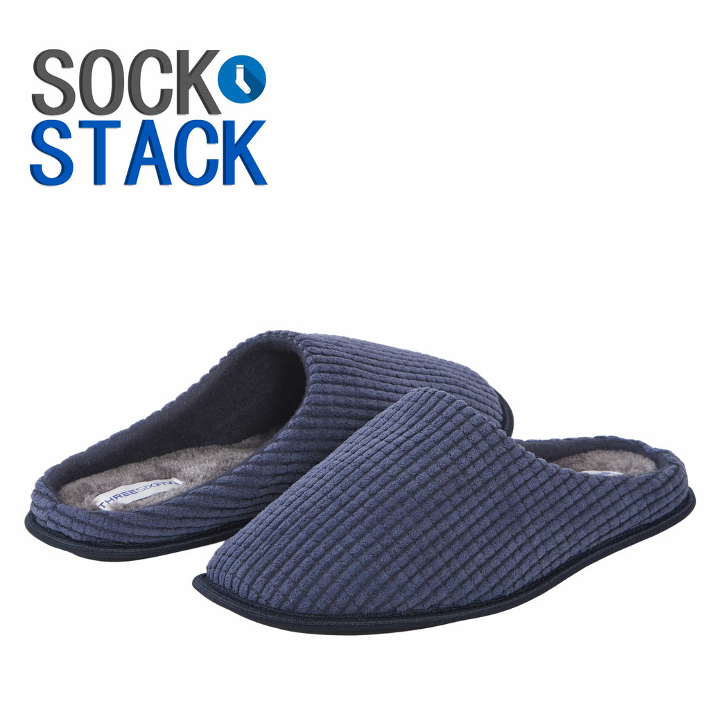 Sock Stack Men's Corduroy Slip On Indoor Slippers Non Slip Memory Foam Warm Thermal Lined
