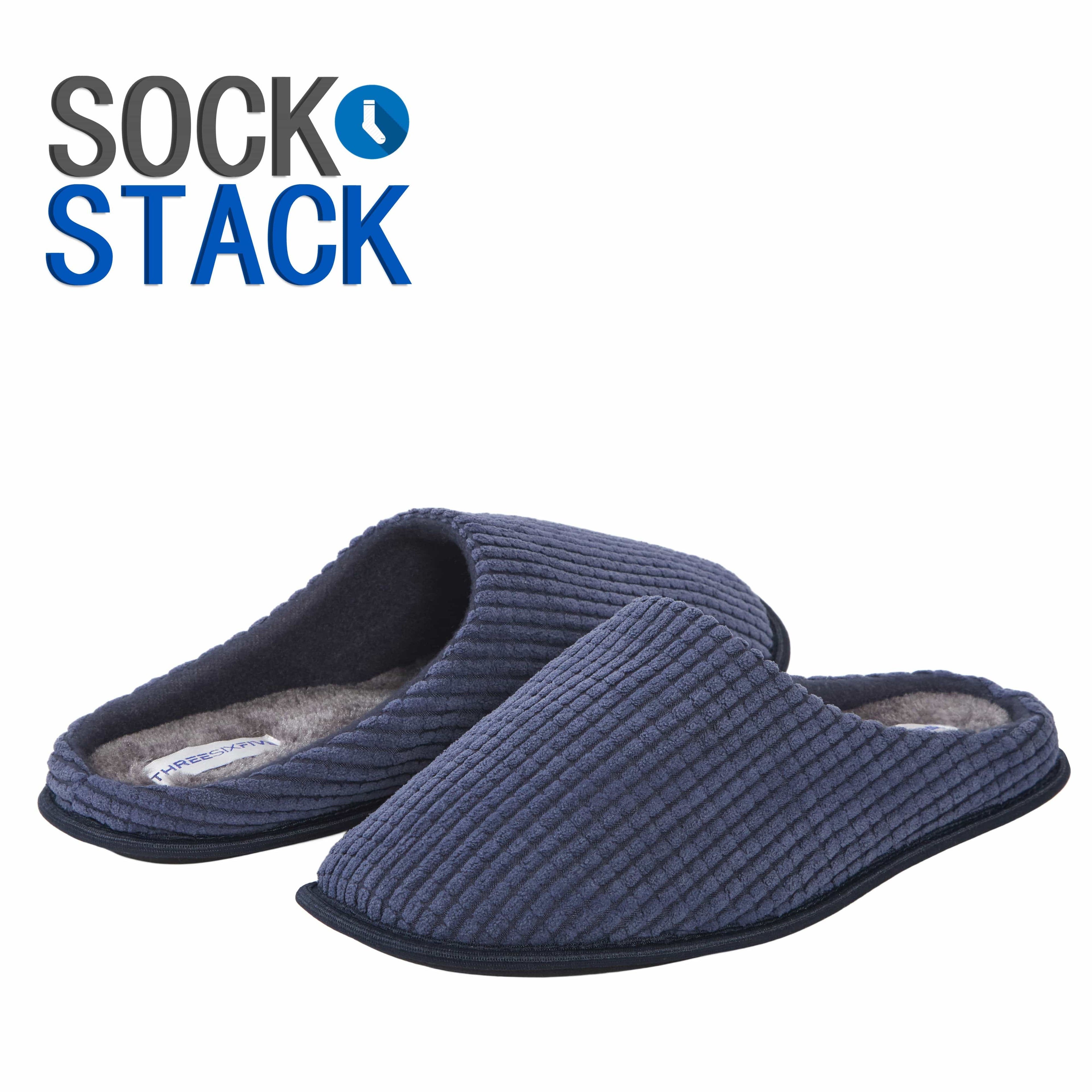 Sock Stack Men's Corduroy Slip On Indoor Slippers Non Slip Memory Foam Warm Thermal Lined