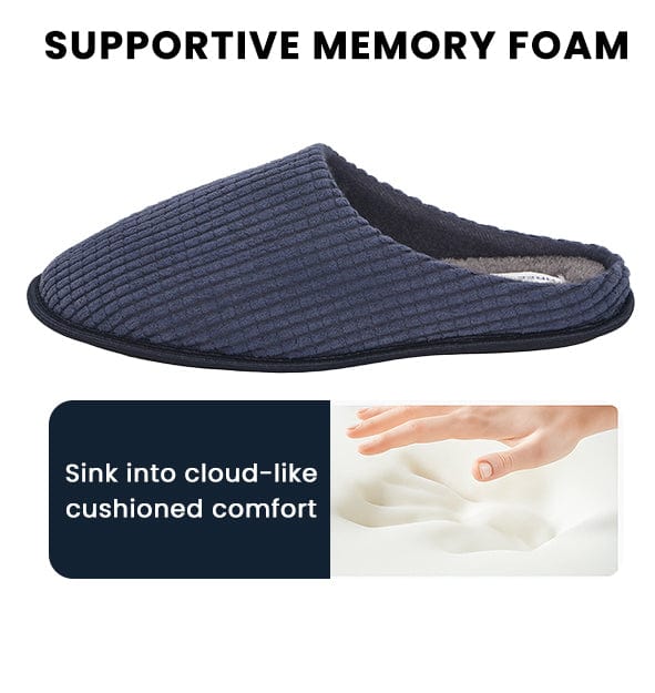 Sock Stack Men's Corduroy Slip On Indoor Slippers Non Slip Memory Foam Warm Thermal Lined