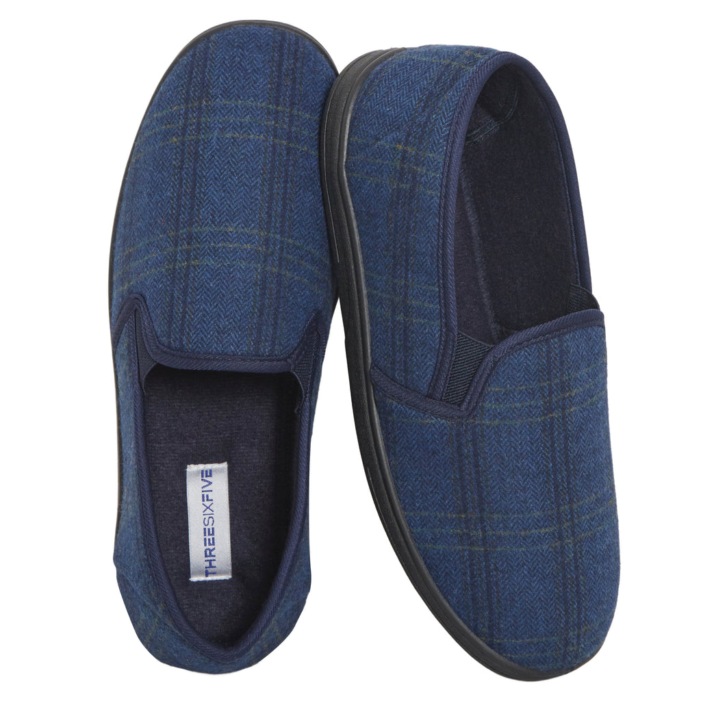 Sock Stack Men's Checked Slippers Memory Foam Cushioned Soft Lining Warm Thermal Slip-On