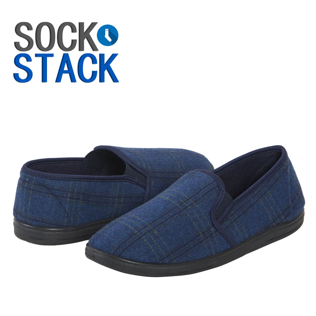 Sock Stack Men's Checked Slippers Memory Foam Cushioned Soft Lining Warm Thermal Slip-On