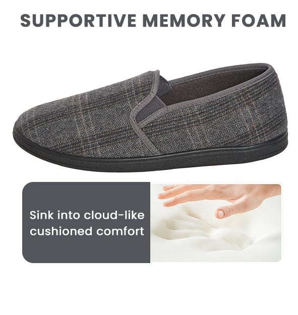 Sock Stack Men's Checked Slippers Memory Foam Cushioned Soft Lining Warm Thermal Slip-On