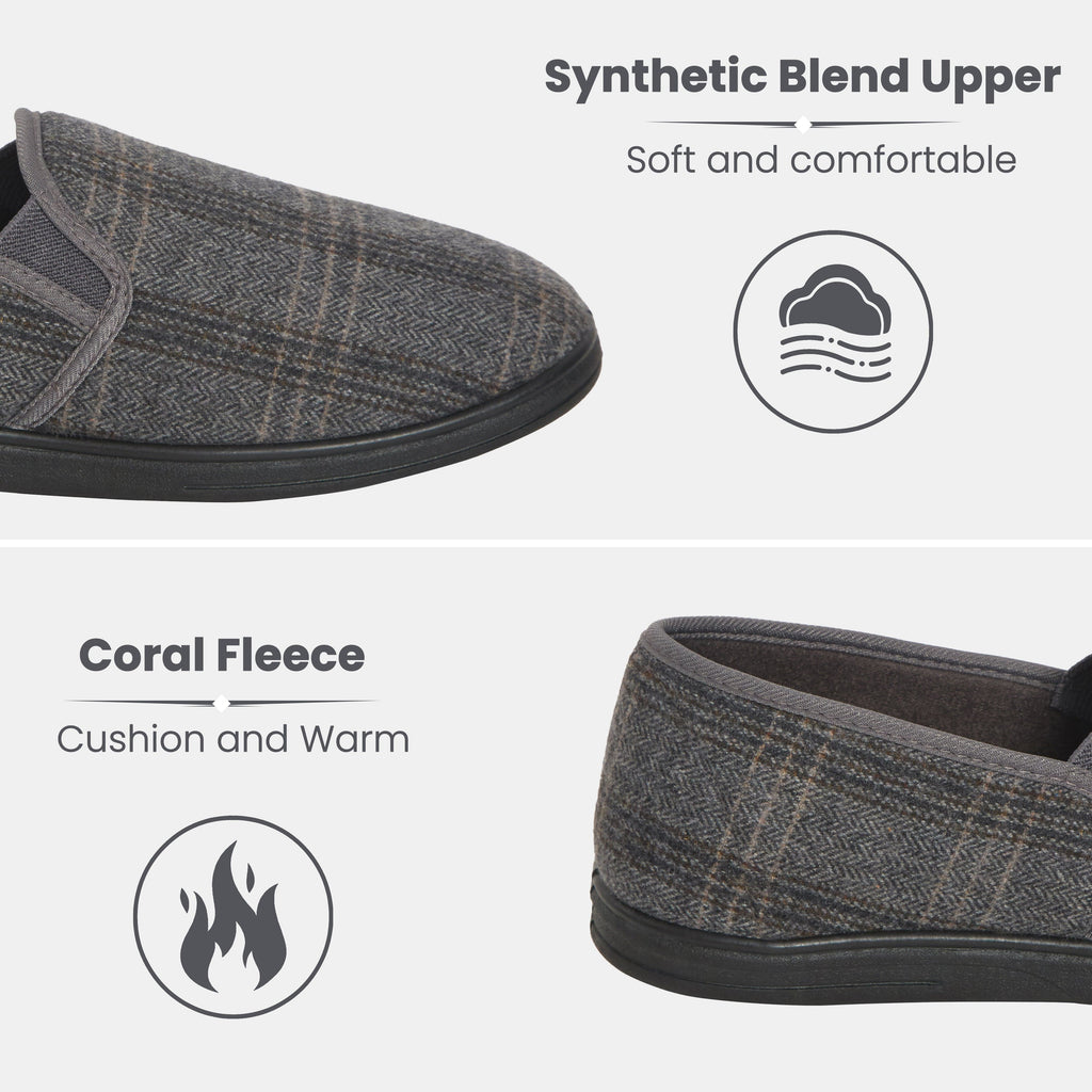 Sock Stack Men's Checked Slippers Memory Foam Cushioned Soft Lining Warm Thermal Slip-On