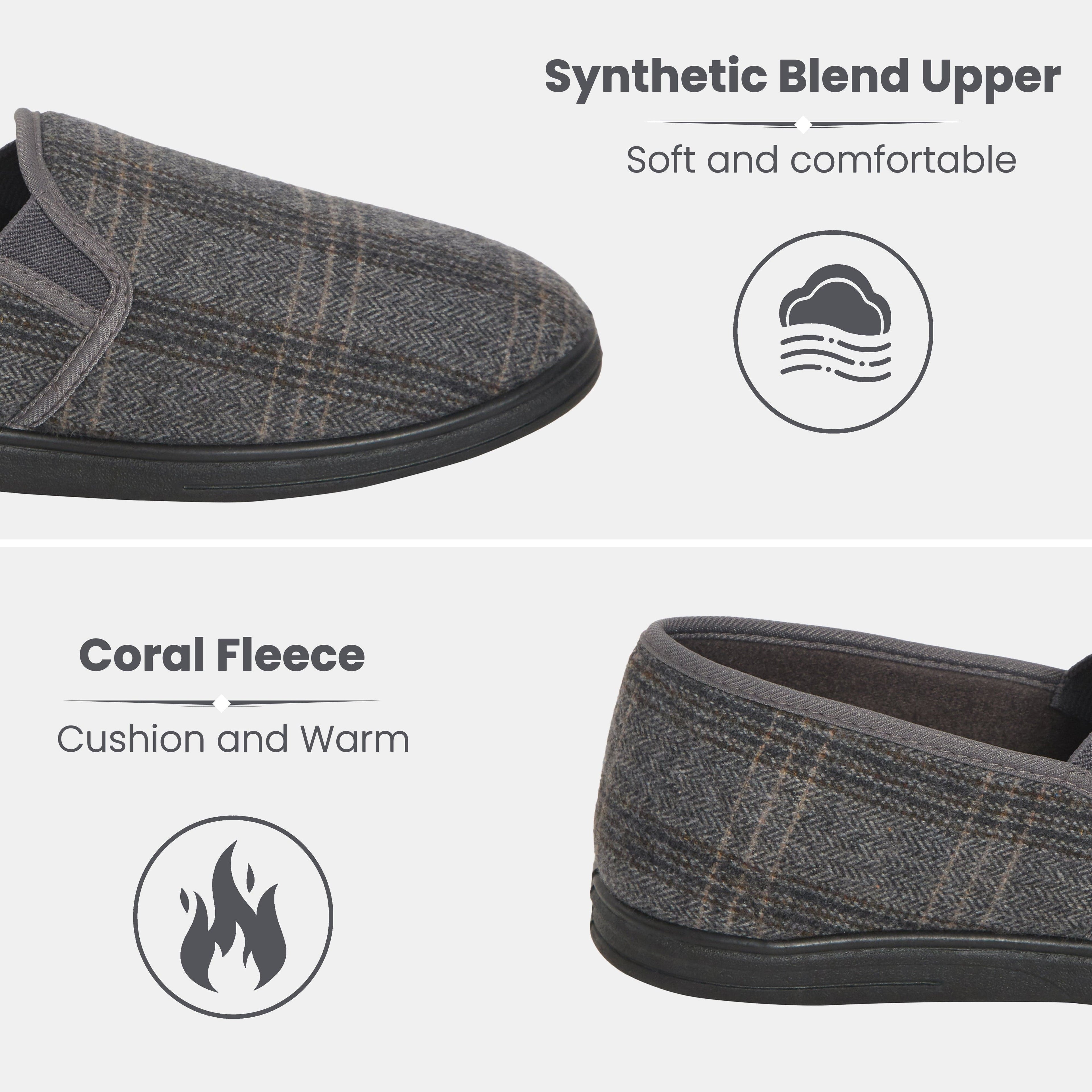 Sock Stack Men's Checked Slippers Memory Foam Cushioned Soft Lining Warm Thermal Slip-On