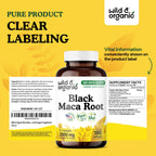 Wild & Organic Black Maca Root Capsules – 500 mg, 180 Count – Vegan, Non-GMO
