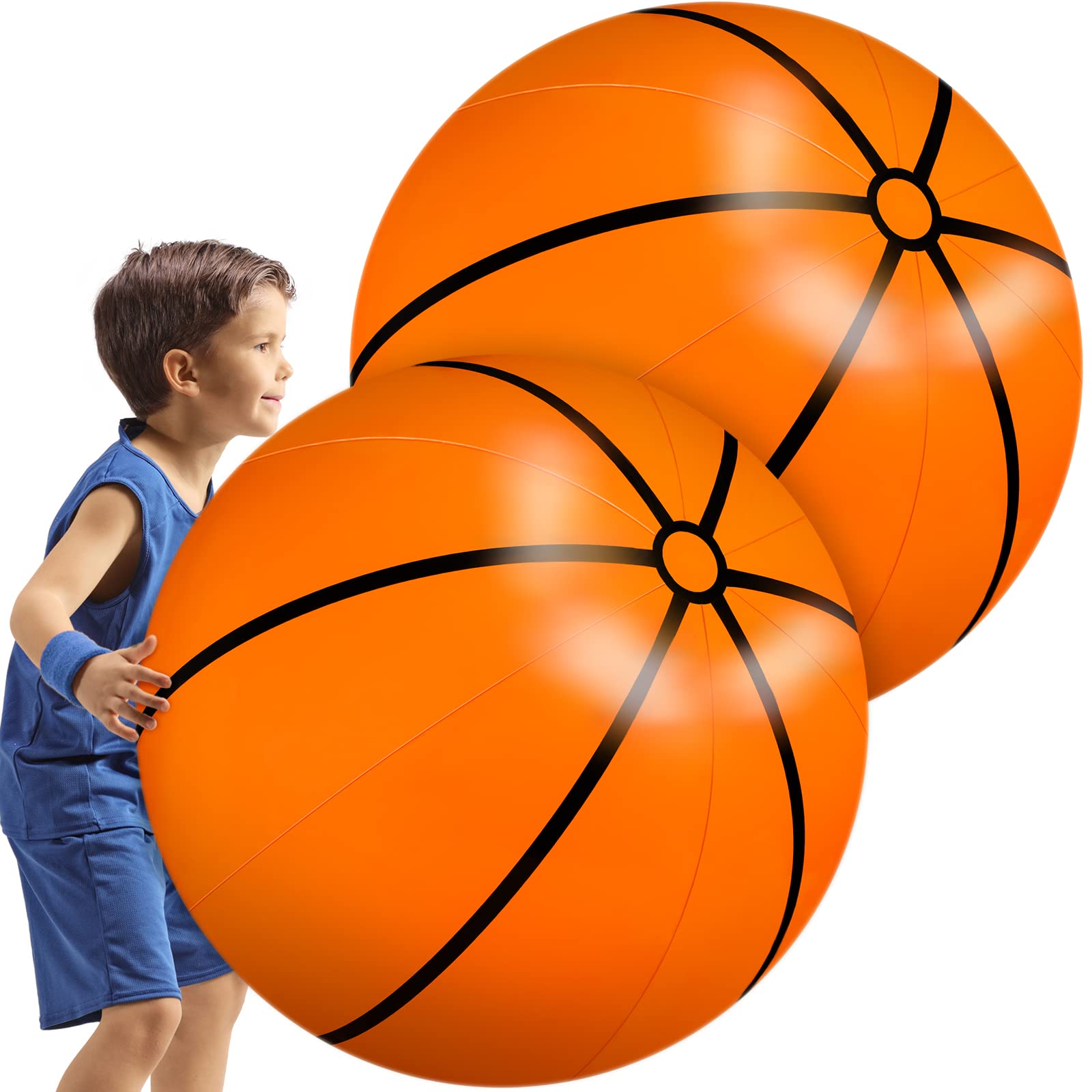 Meooeck 2 Pcs 27-Inch Inflatable Basketballs – Giant Party Decorations & Outdoor Games
