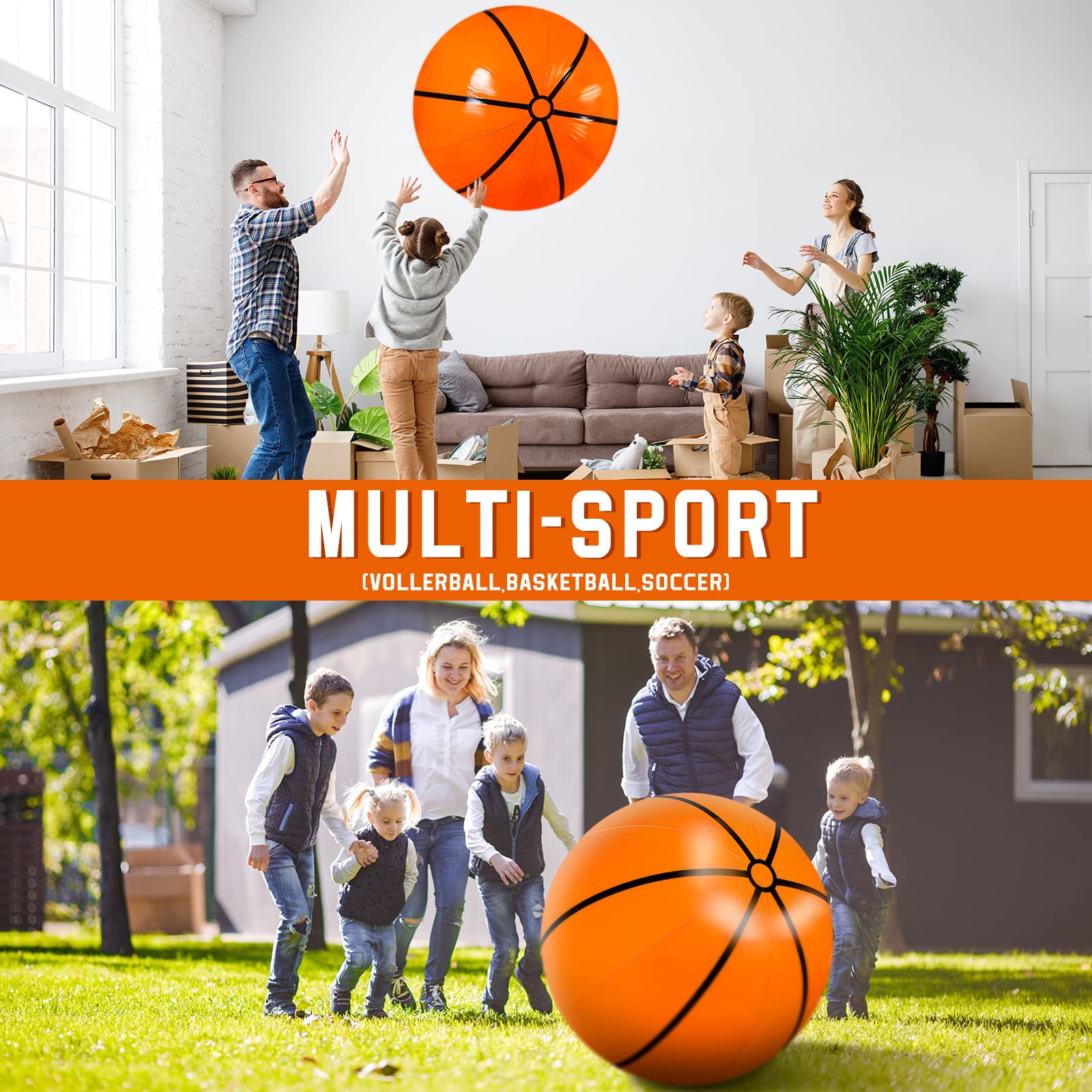 Meooeck 2 Pcs 27-Inch Inflatable Basketballs – Giant Party Decorations & Outdoor Games