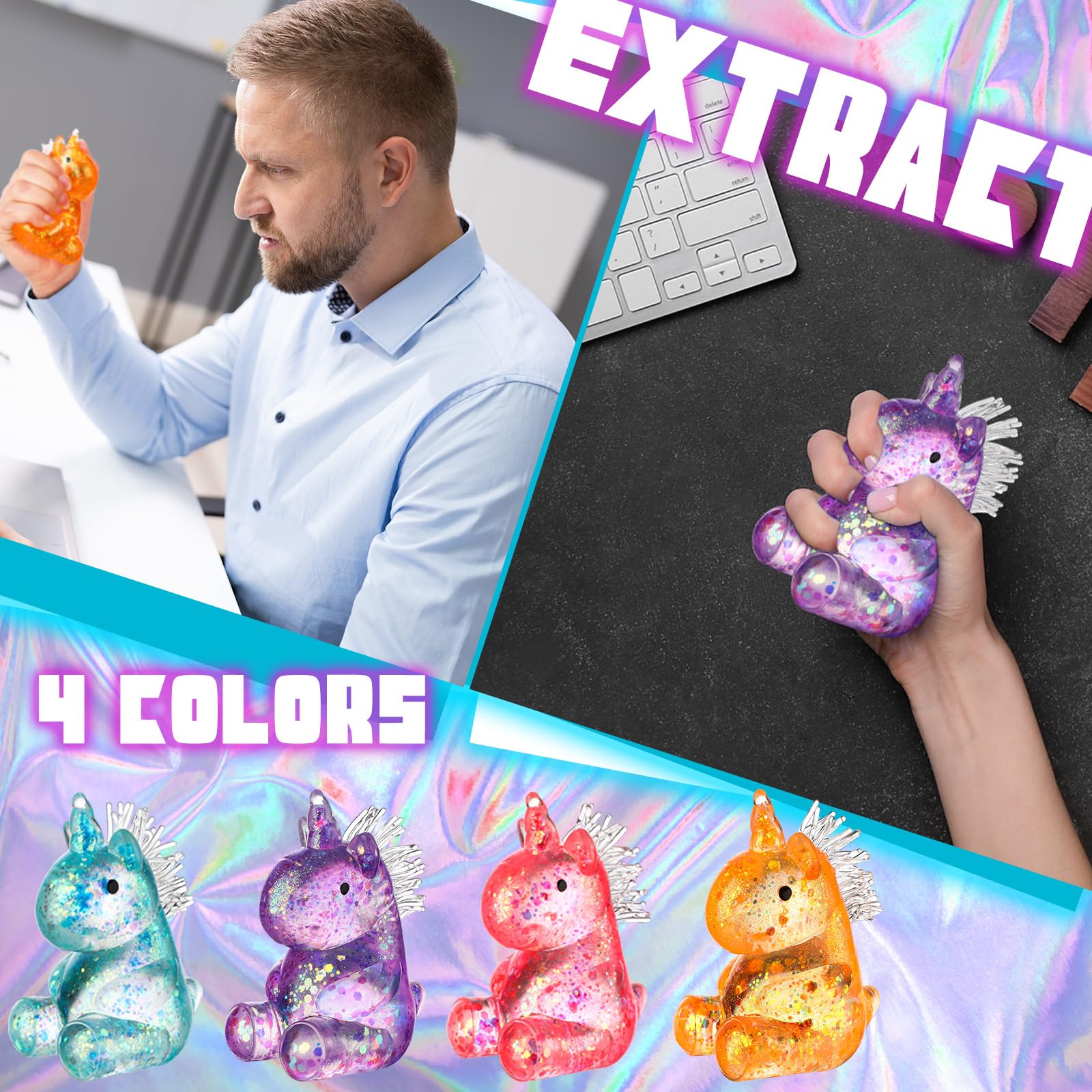 Meooeck 12 Pcs Unicorn Stress Relief Toys – Mini Fidget Balls for Adults, ADHD, Anxiety, Office & Party Fun
