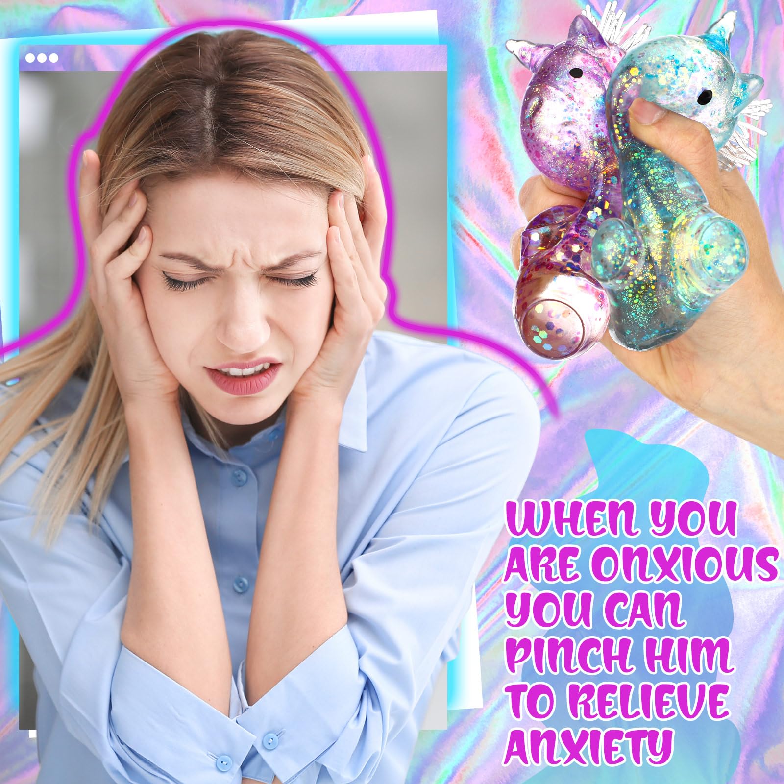 Meooeck 12 Pcs Unicorn Stress Relief Toys – Mini Fidget Balls for Adults, ADHD, Anxiety, Office & Party Fun