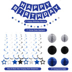 Meowtastic Birthday Decorations — Blue & Silver Banner, Honeycomb Balls & Swirl Streamers