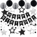 meowtastic Birthday Decorations - Happy Birthday Banner, Honeycomb Balls & Star Streamers in Black & Silver