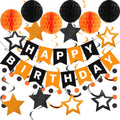Meowtastic Birthday Decorations – Black & Orange Banner, Honeycomb Balls & Star Streamers