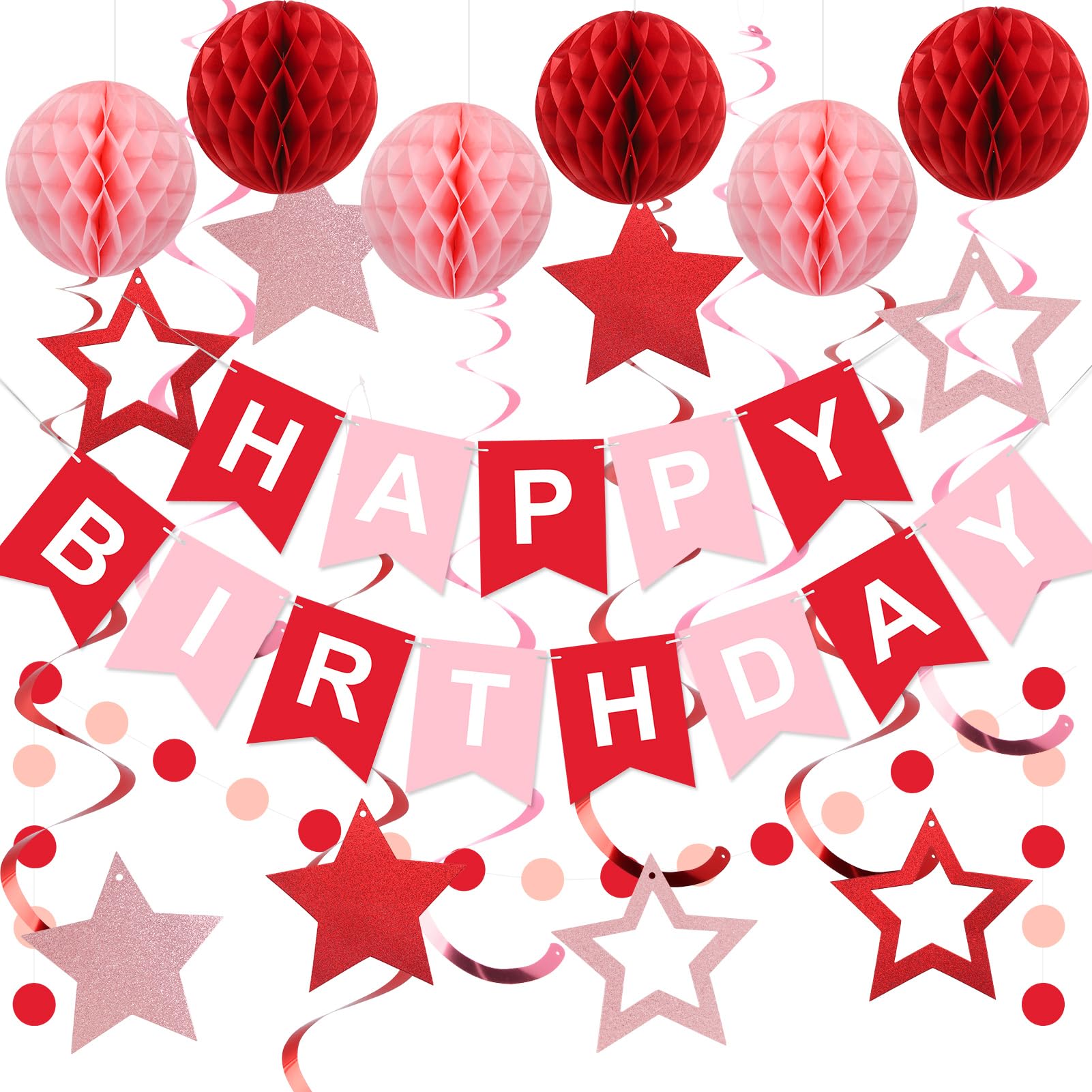 Meowtastic Birthday Decorations – Happy Birthday Banner, Honeycomb Balls & More (Red)