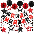 Meowtastic Birthday Decorations - Banner, Honeycomb Balls, Star Streamers & Dots Garland (Red & Black)
