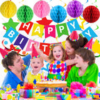 Meowtastic Rainbow Birthday Decorations – Banner, Honeycomb Balls & Stars Swirls