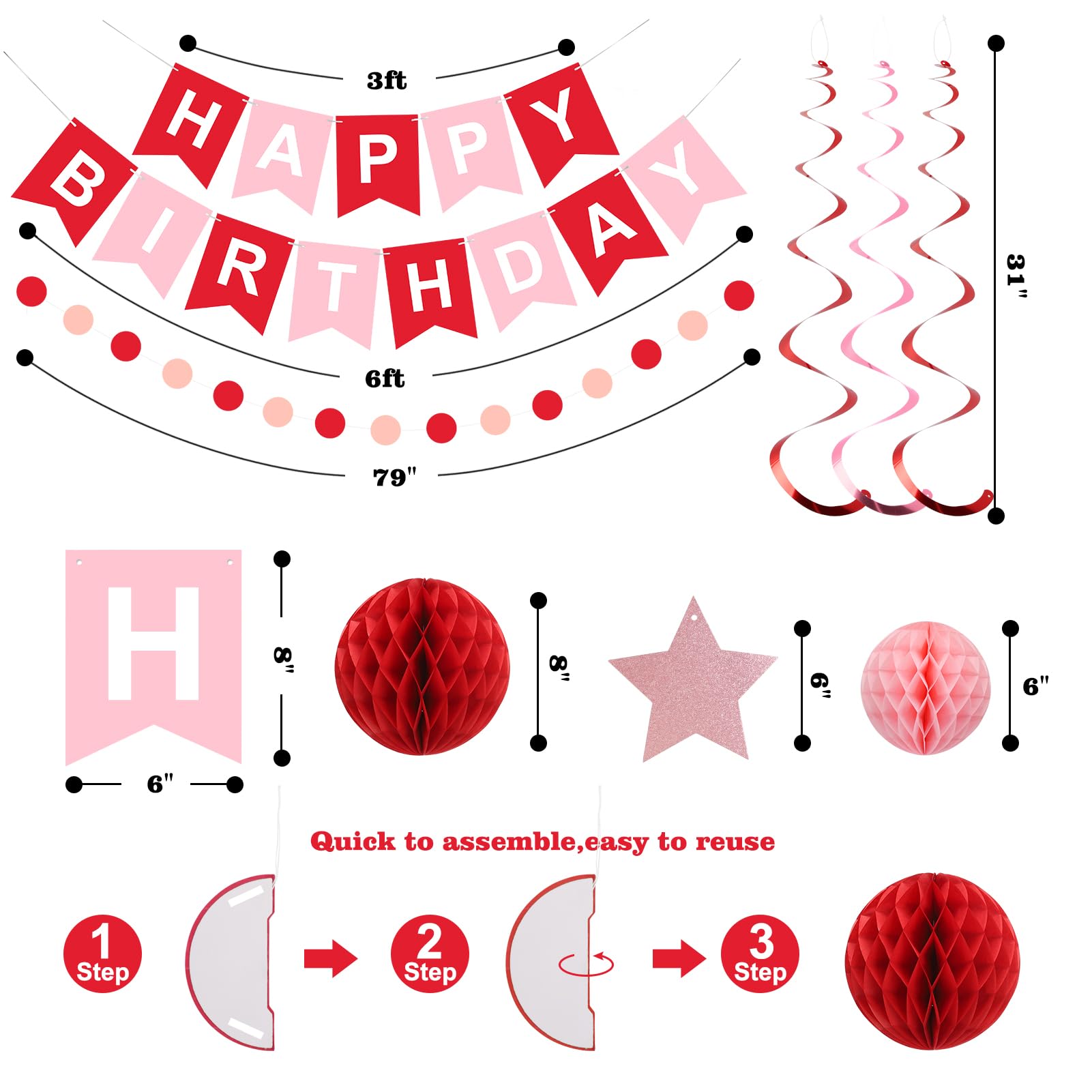 Meowtastic Birthday Decorations – Happy Birthday Banner, Honeycomb Balls & More (Red)