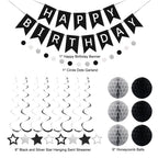 meowtastic Birthday Decorations - Happy Birthday Banner, Honeycomb Balls & Star Streamers in Black & Silver