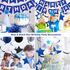 Meowtastic Birthday Decorations — Blue & Silver Banner, Honeycomb Balls & Swirl Streamers