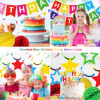 Meowtastic Rainbow Birthday Decorations – Banner, Honeycomb Balls & Stars Swirls