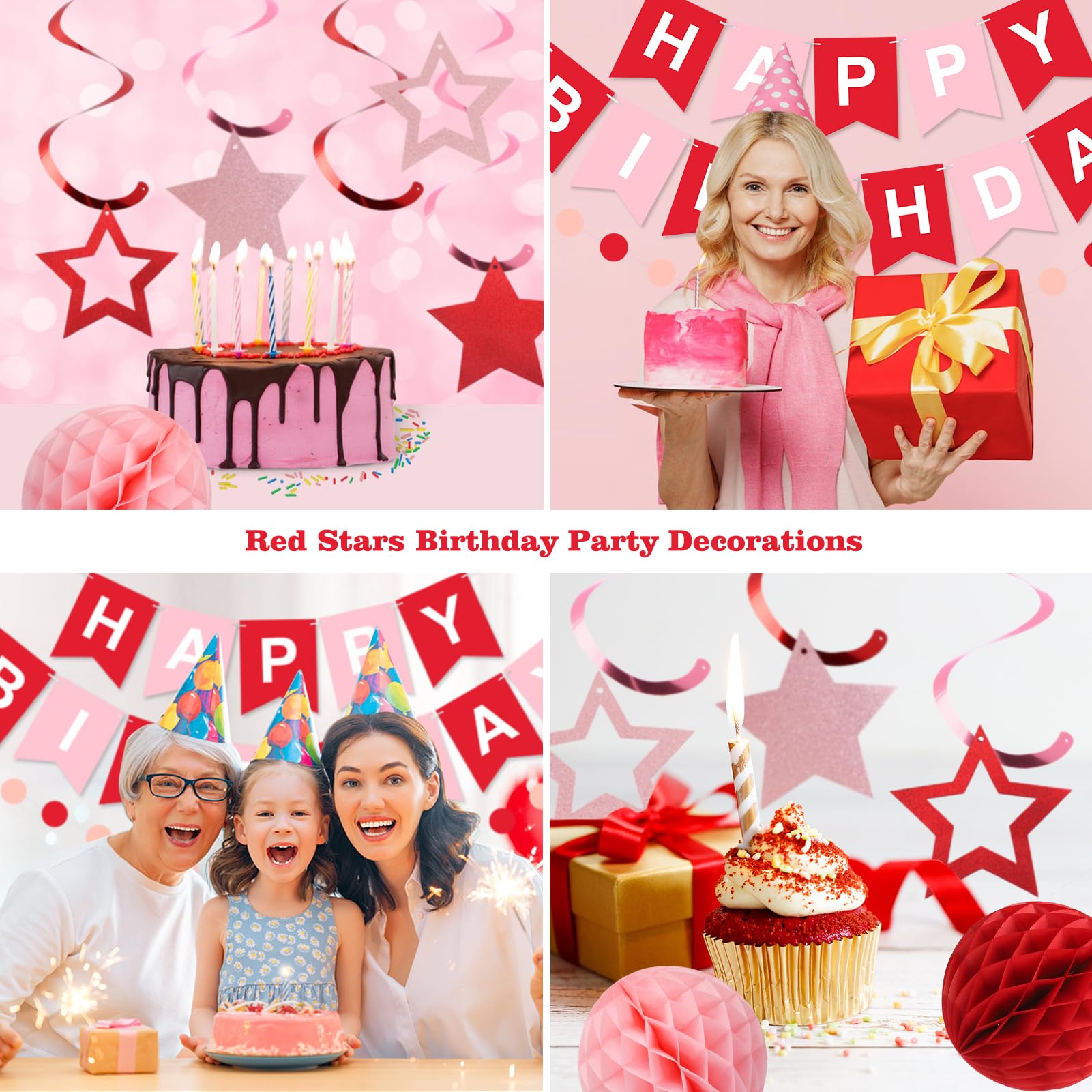 Meowtastic Birthday Decorations – Happy Birthday Banner, Honeycomb Balls & More (Red)