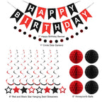 Meowtastic Birthday Decorations - Banner, Honeycomb Balls, Star Streamers & Dots Garland (Red & Black)
