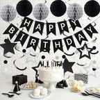 meowtastic Birthday Decorations - Happy Birthday Banner, Honeycomb Balls & Star Streamers in Black & Silver