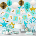 Meowtastic Birthday Decorations – Banner, Honeycomb Balls, Stars Swirls, Circle Dots (Mint)