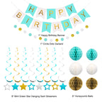Meowtastic Birthday Decorations – Banner, Honeycomb Balls, Stars Swirls, Circle Dots (Mint)