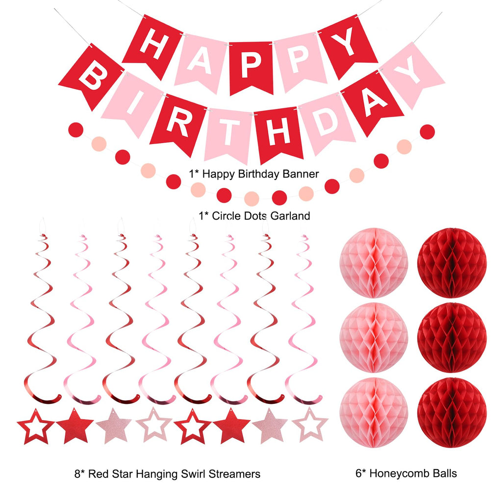 Meowtastic Birthday Decorations – Happy Birthday Banner, Honeycomb Balls & More (Red)