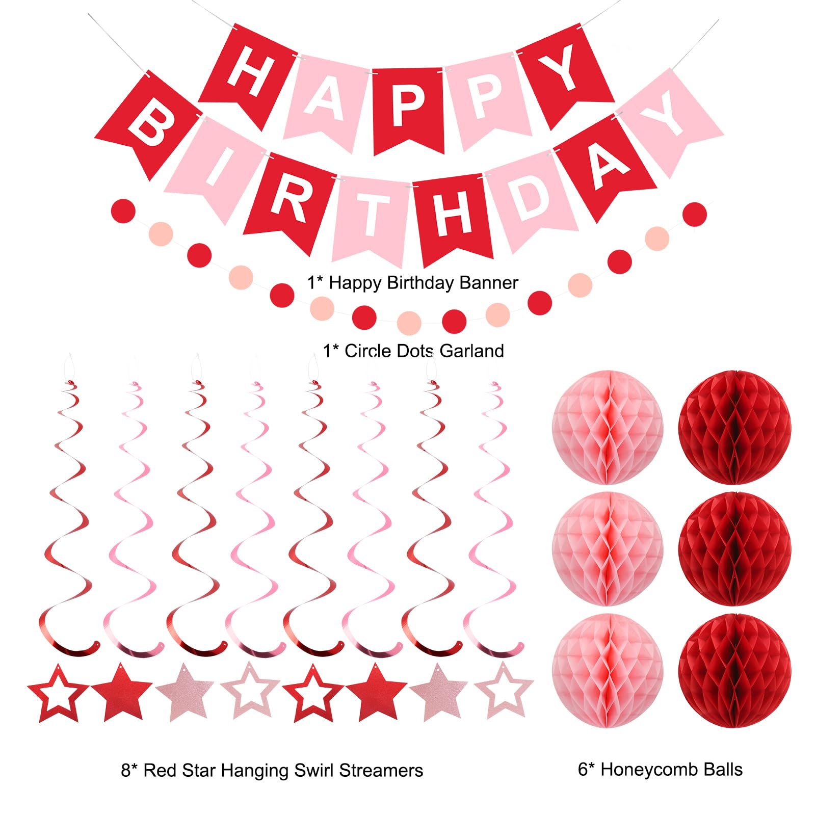 Meowtastic Birthday Decorations – Happy Birthday Banner, Honeycomb Balls & More (Red)