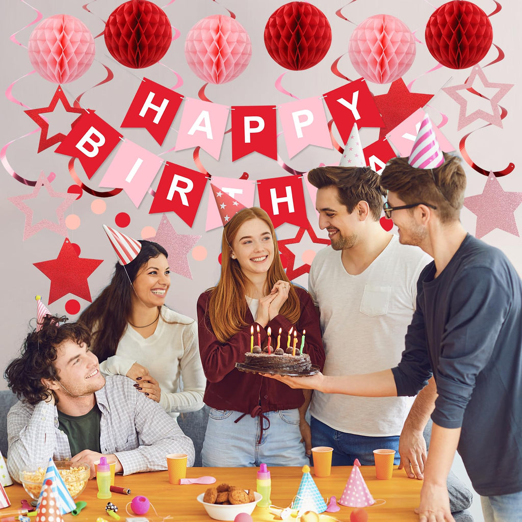 Meowtastic Birthday Decorations – Happy Birthday Banner, Honeycomb Balls & More (Red)