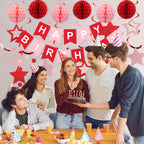 Meowtastic Birthday Decorations – Happy Birthday Banner, Honeycomb Balls & More (Red)