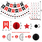 Meowtastic Birthday Decorations - Banner, Honeycomb Balls, Star Streamers & Dots Garland (Red & Black)