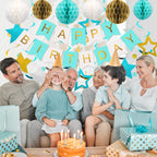 Meowtastic Birthday Decorations – Banner, Honeycomb Balls, Stars Swirls, Circle Dots (Mint)