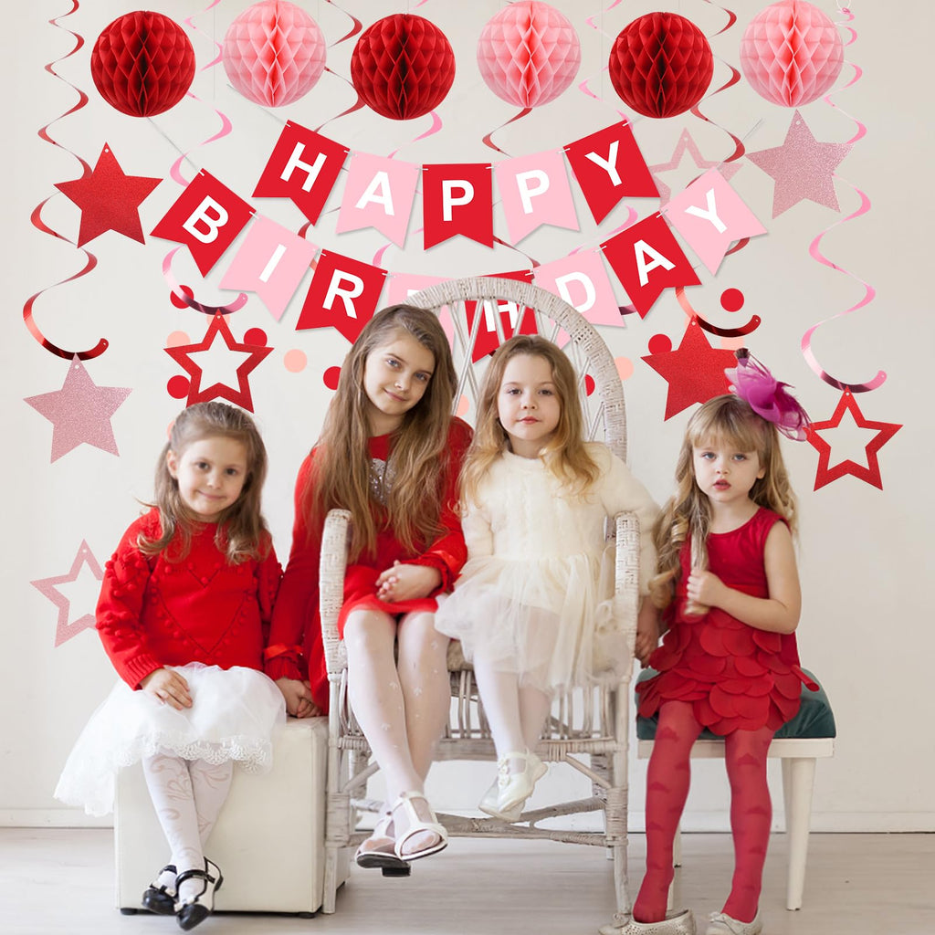 Meowtastic Birthday Decorations – Happy Birthday Banner, Honeycomb Balls & More (Red)