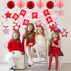 Meowtastic Birthday Decorations – Happy Birthday Banner, Honeycomb Balls & More (Red)