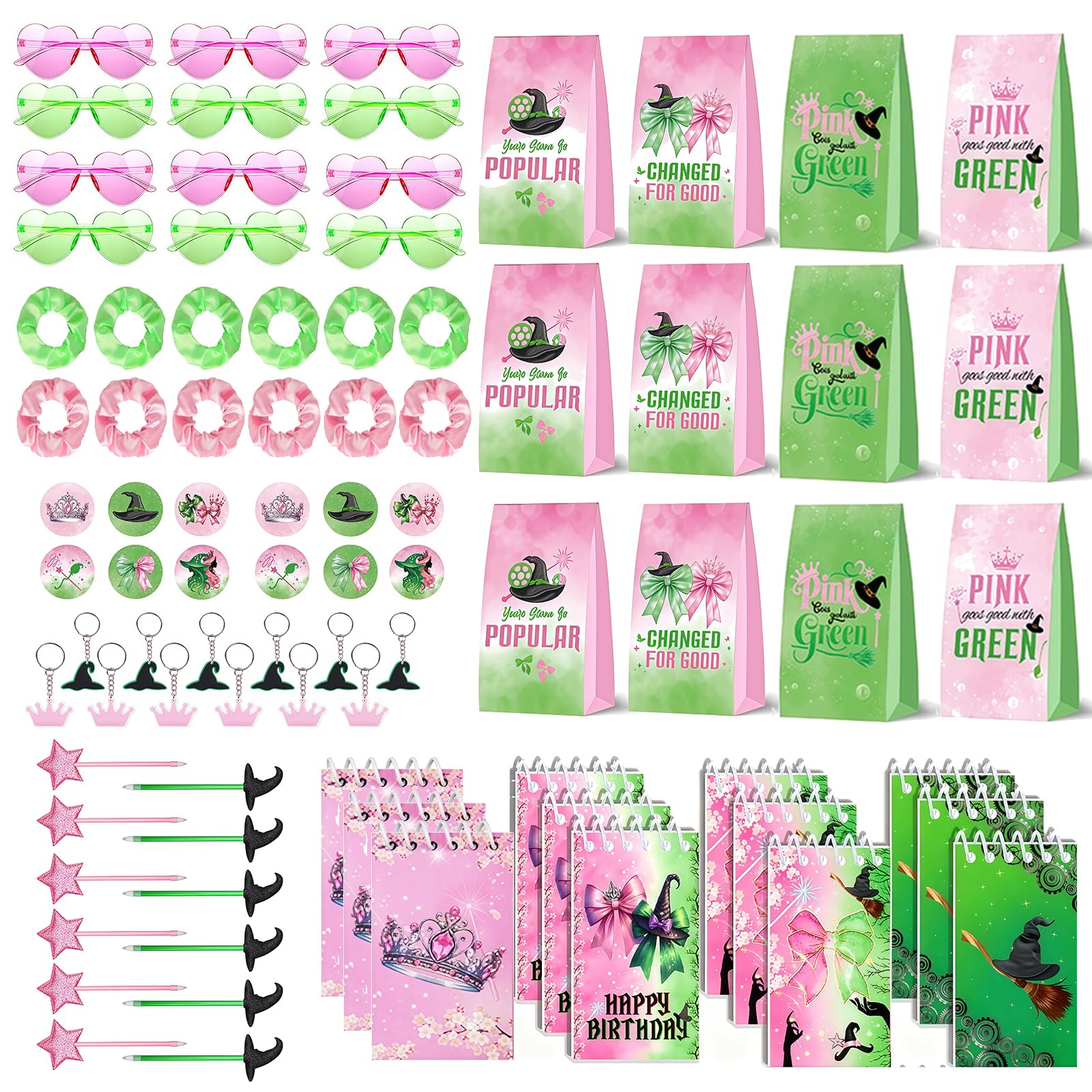MEPIG 84 Pcs Pink & Green Witch Party Favors for 12 Guests