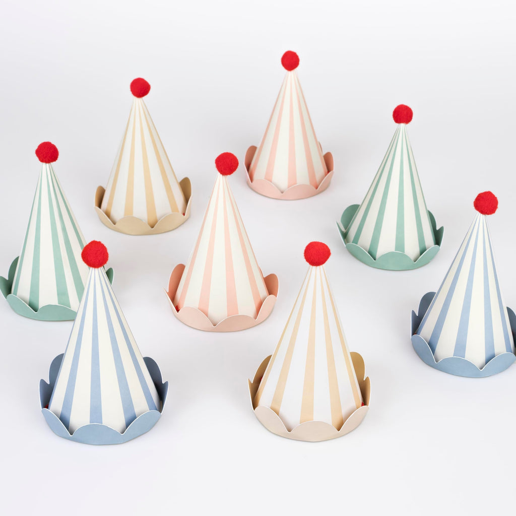 Meri Meri Birthday Party Hats – Pack of 8 Bright Colorful Cones for Kids & Adults