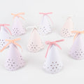 Meri Meri Broderie Anglaise Lace Party Hats Pack of 8 – Pastel Colors with Velvet Bows
