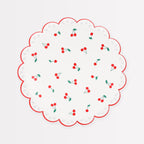 Meri Meri Garden Picnic Party Plates (Pack of 8) – Cherry Pattern, Scalloped Border, Eyelet Embroidery Feel