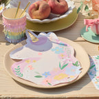 Meri Meri Meadow Unicorns Plates – Pack of 8, Disposable Unicorn Party Plates with Gold Foil