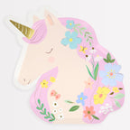 Meri Meri Meadow Unicorns Plates – Pack of 8, Disposable Unicorn Party Plates with Gold Foil
