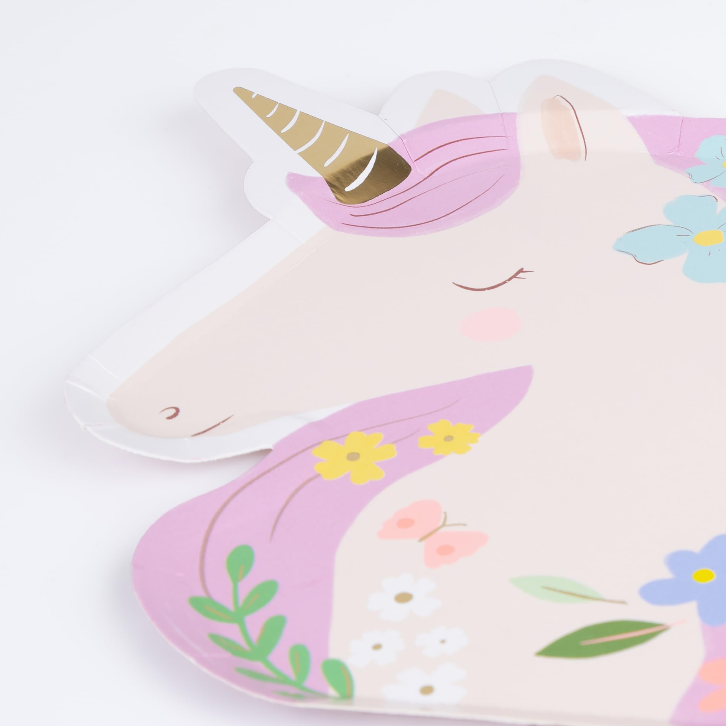 Meri Meri Meadow Unicorns Plates – Pack of 8, Disposable Unicorn Party Plates with Gold Foil